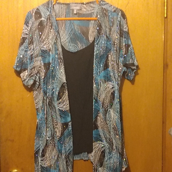 Essentials Size 1X Sparklee Mini Accordion Pleat Disco Wedding Party Top Blouse - Picture 1 of 12